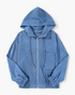 Beach Rose Co. blue corduroy zip-front hooded jacket with a chest pocket and elastic cuffs on a white background.
