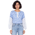 Beach Rose Co. blue floral print long sleeve top with buttoned contrast sleeves and a relaxed fit.