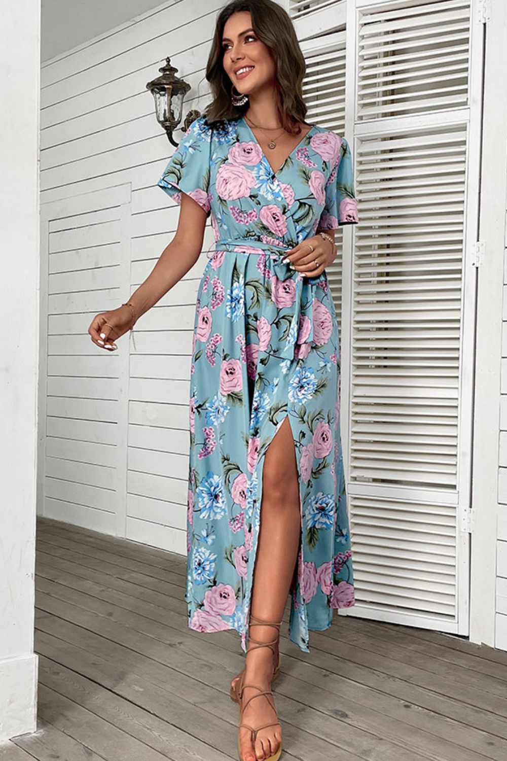 Beach Rose Co. - Blue Floral Maxi Wrap Dress