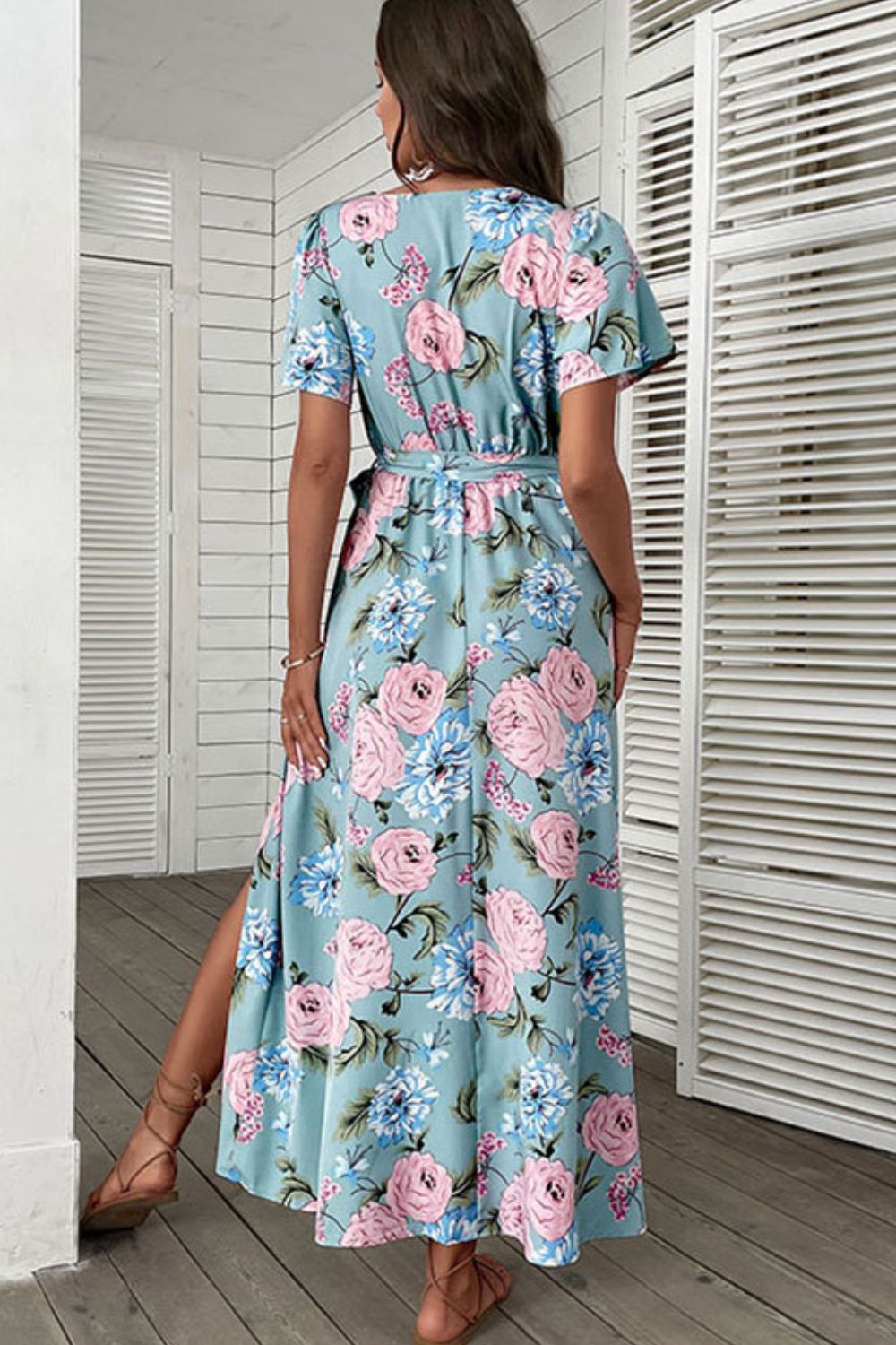 Beach Rose Co. - Blue Floral Maxi Wrap Dress