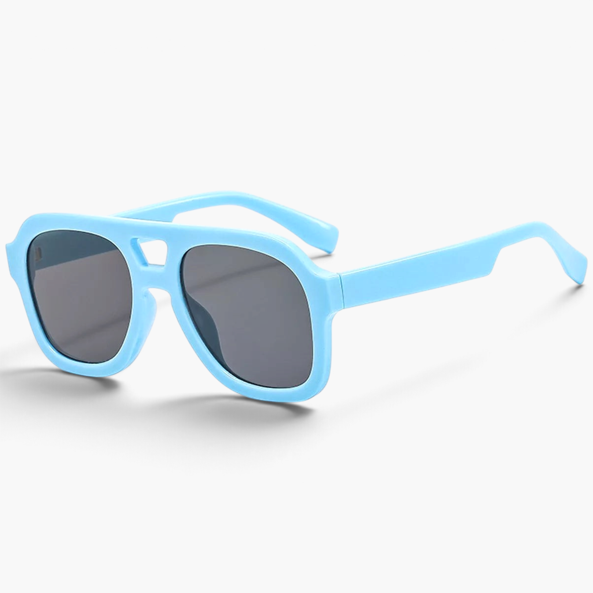 Beach Rose Co. light blue oversized square aviator sunglasses with a double bridge and wide polycarbonate temples.