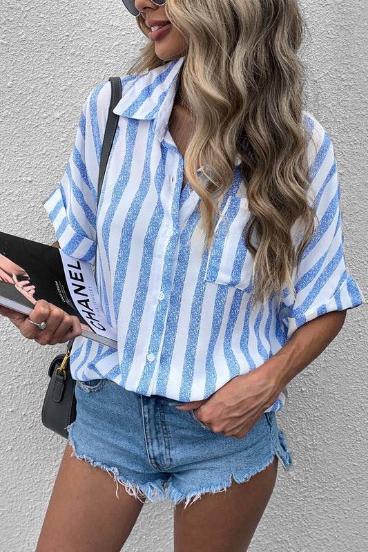 Beach Rose Co. - Blue Striped Half Sleeve Shirt