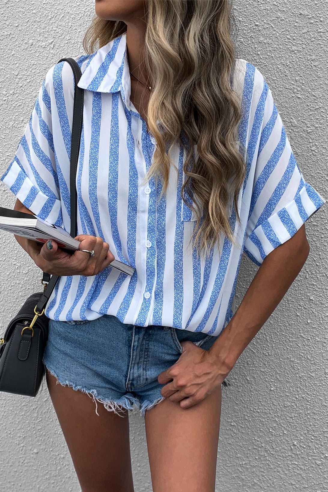 Beach Rose Co. - Blue Striped Half Sleeve Shirt