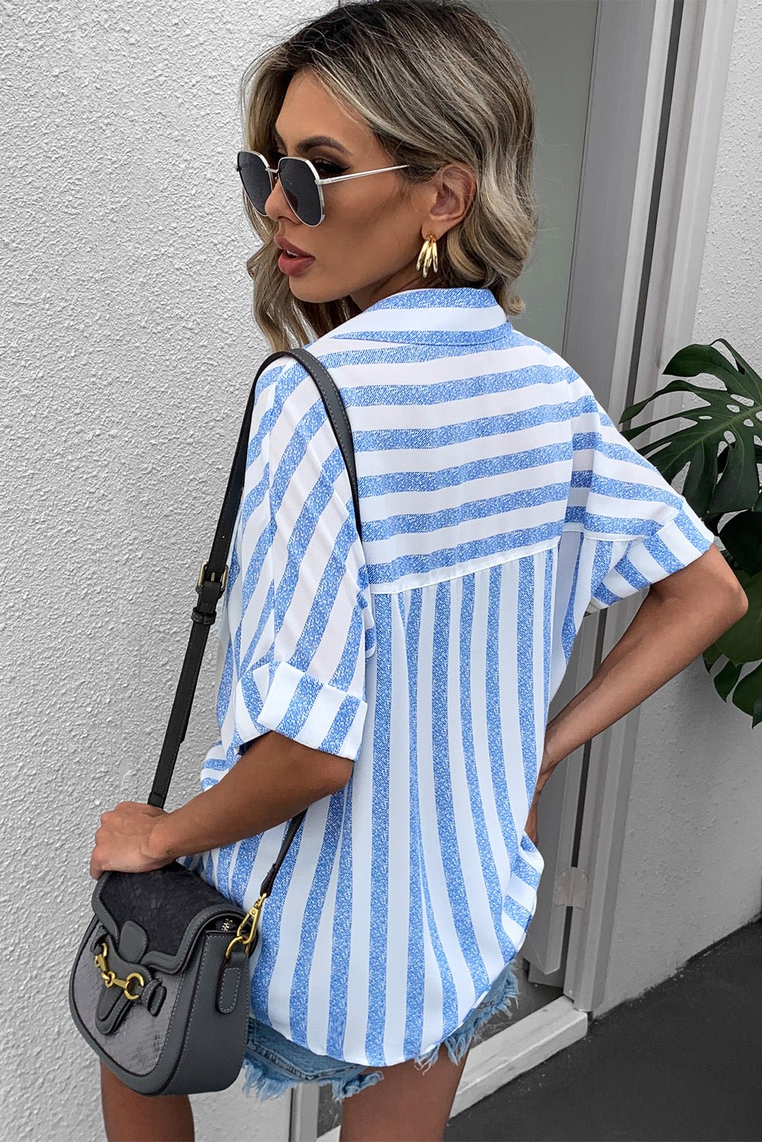 Beach Rose Co. - Blue Striped Half Sleeve Shirt