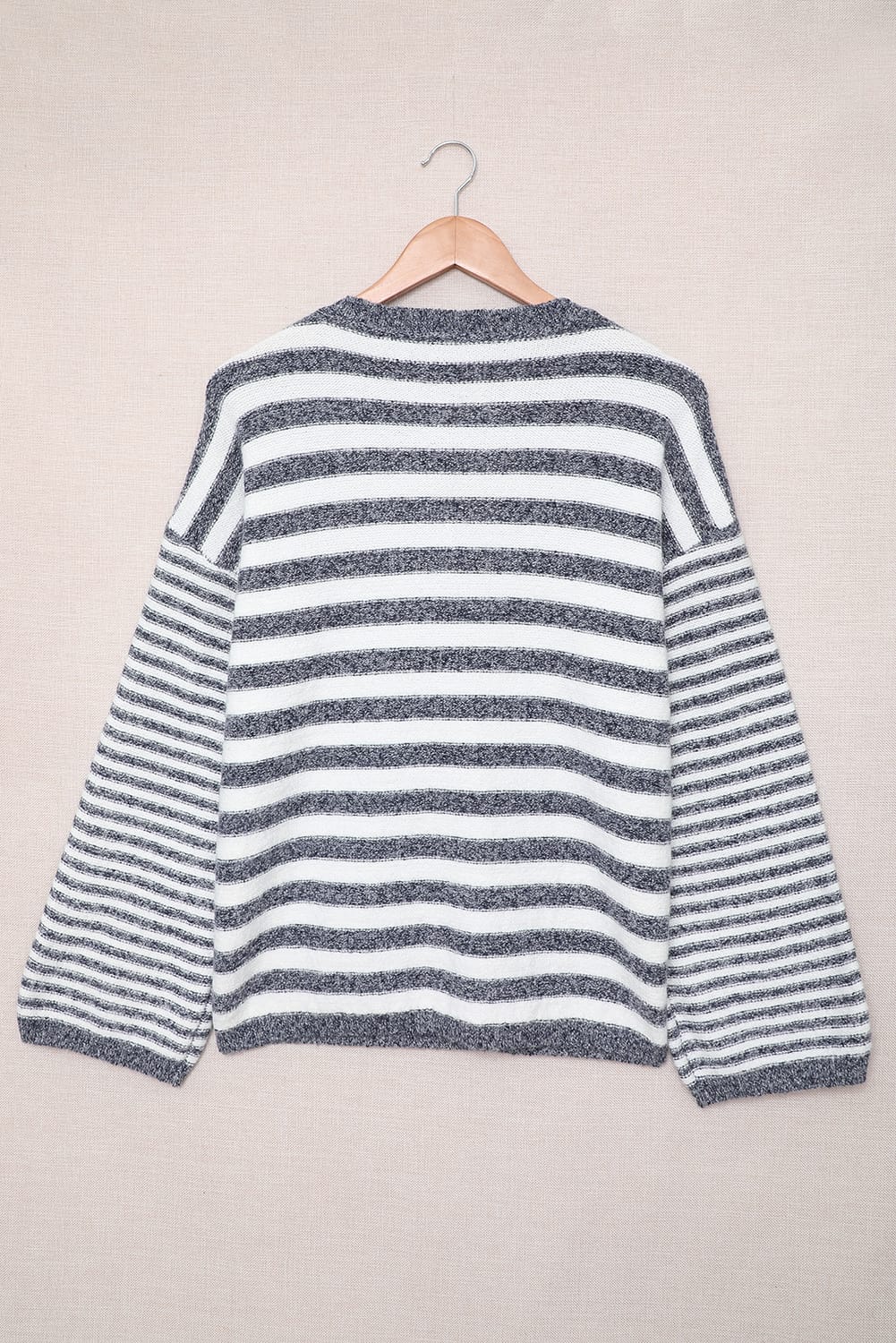 Beach Rose Co. - Blue Striped Lace Up Bell Sleeve Sweater