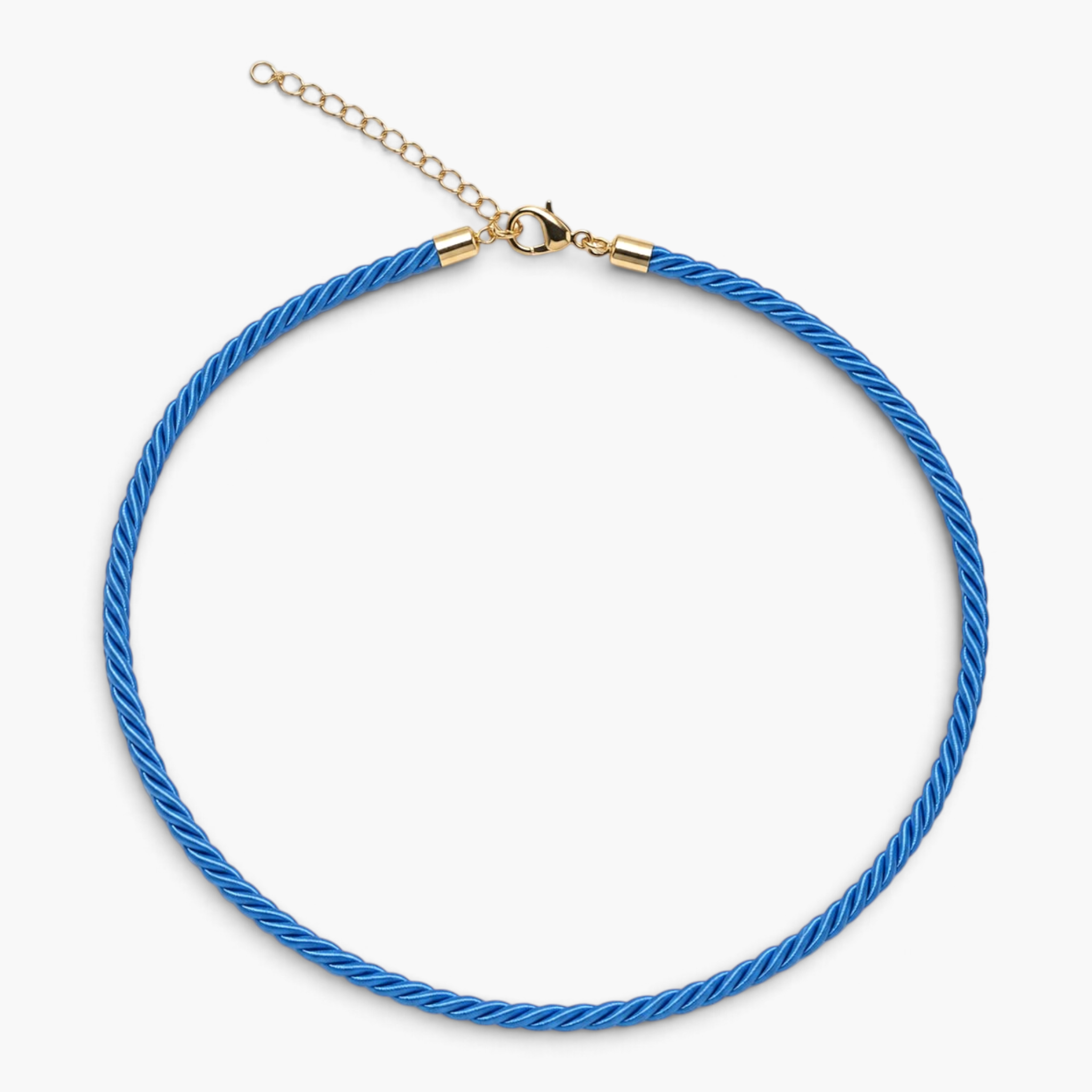Beach Rose Co. blue twisted cord necklace with 18K gold filled lobster clasp and extender chain