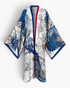 Beach Rose Co. Wanderlust kaftan featuring a vibrant blue, white, and black bohemian print in lightweight polyester.