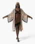 Model wearing a Beach Rose Co. Wanderlust Boho Print Kaftan over a brown slip dress with matching headscarf