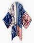 Beach Rose Co. Wanderlust boho kaftan in lightweight polyester with a vibrant blue, cream, and pink chain print.
