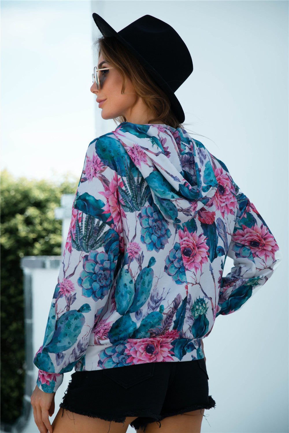 Beach Rose Co. - Botanical Print Dropped Shoulder Hoodie