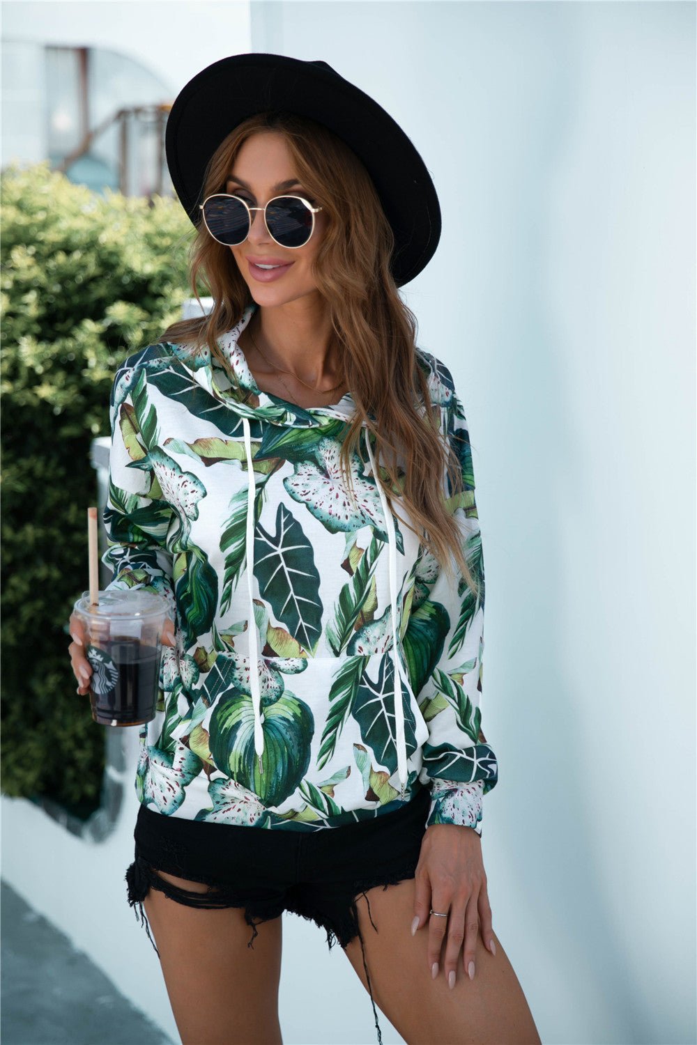 Beach Rose Co. - Botanical Print Dropped Shoulder Hoodie