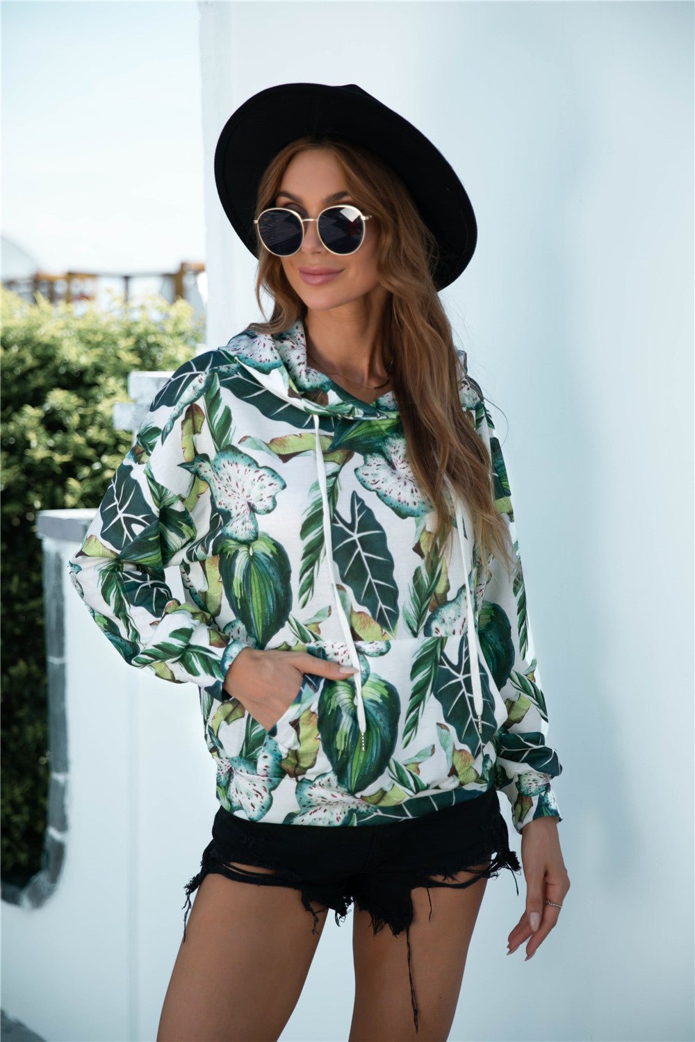 Beach Rose Co. - Botanical Print Dropped Shoulder Hoodie