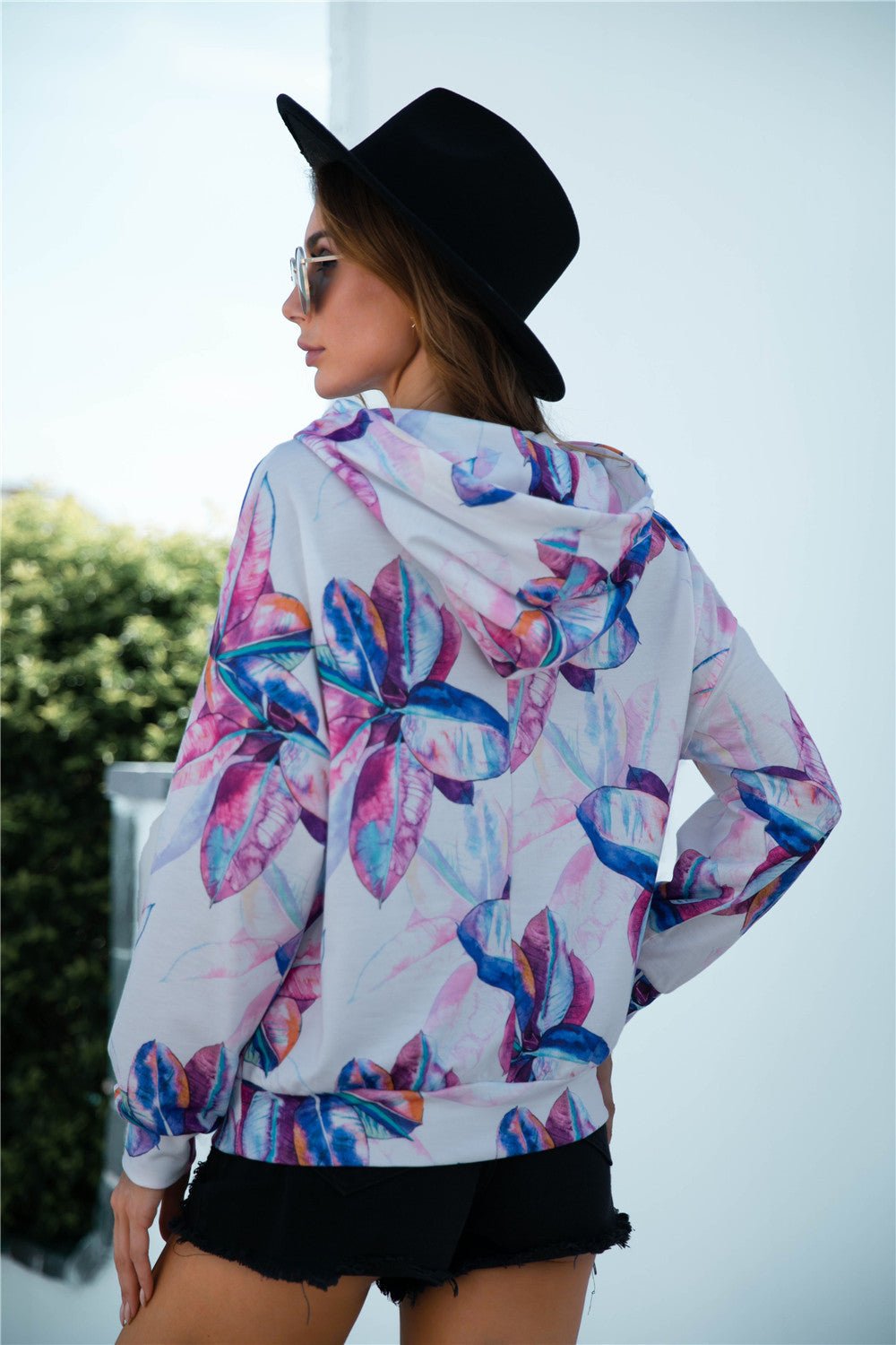 Beach Rose Co. - Botanical Print Dropped Shoulder Hoodie