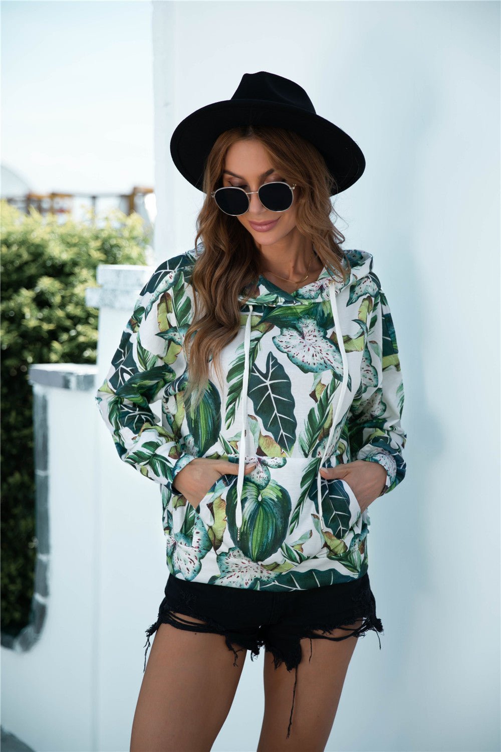 Beach Rose Co. - Botanical Print Dropped Shoulder Hoodie