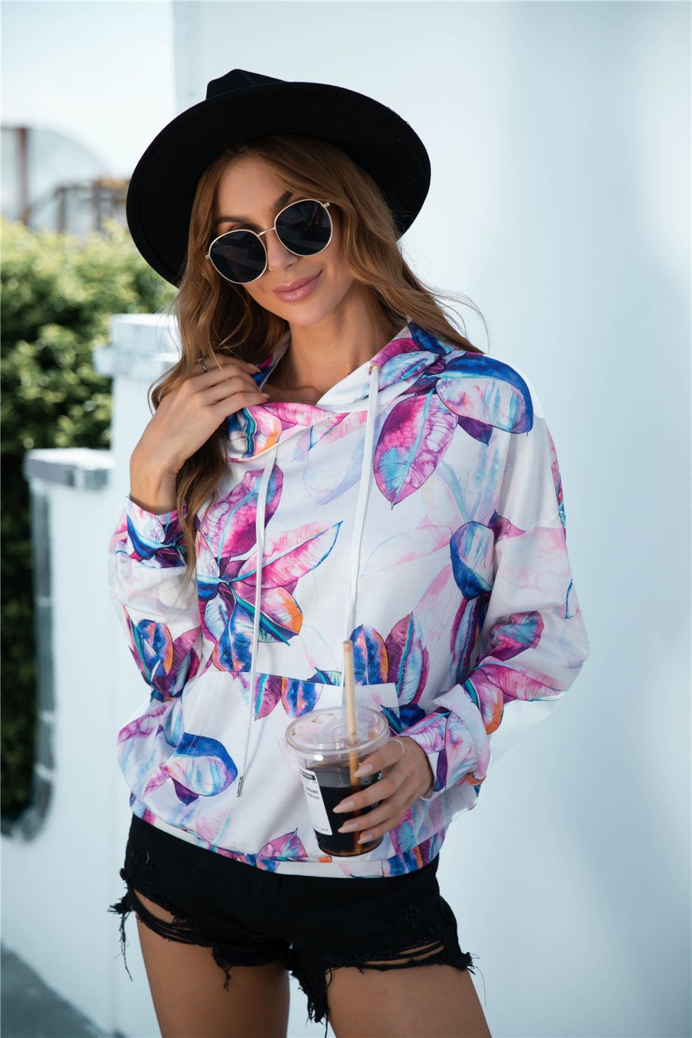 Beach Rose Co. - Botanical Print Dropped Shoulder Hoodie