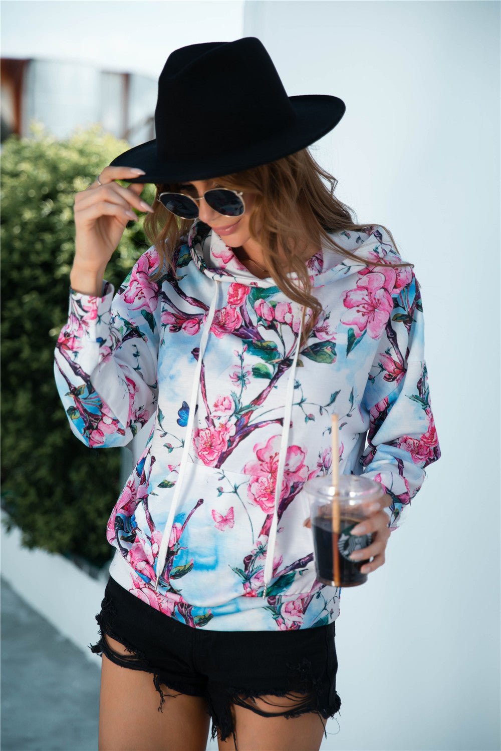 Beach Rose Co. - Botanical Print Dropped Shoulder Hoodie