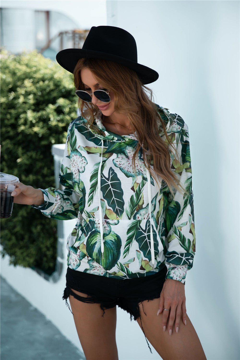 Beach Rose Co. - Botanical Print Dropped Shoulder Hoodie