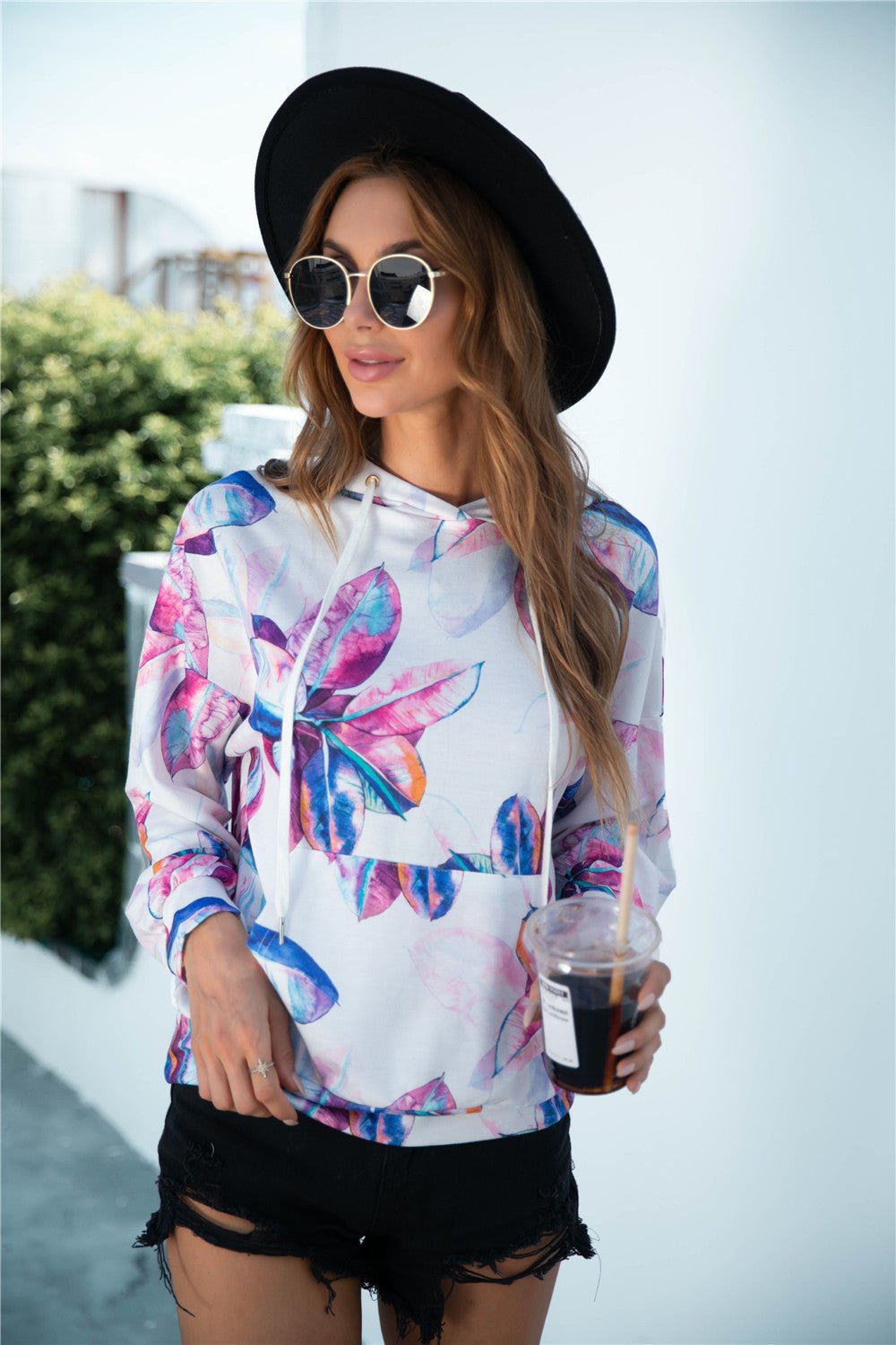 Beach Rose Co. - Botanical Print Dropped Shoulder Hoodie