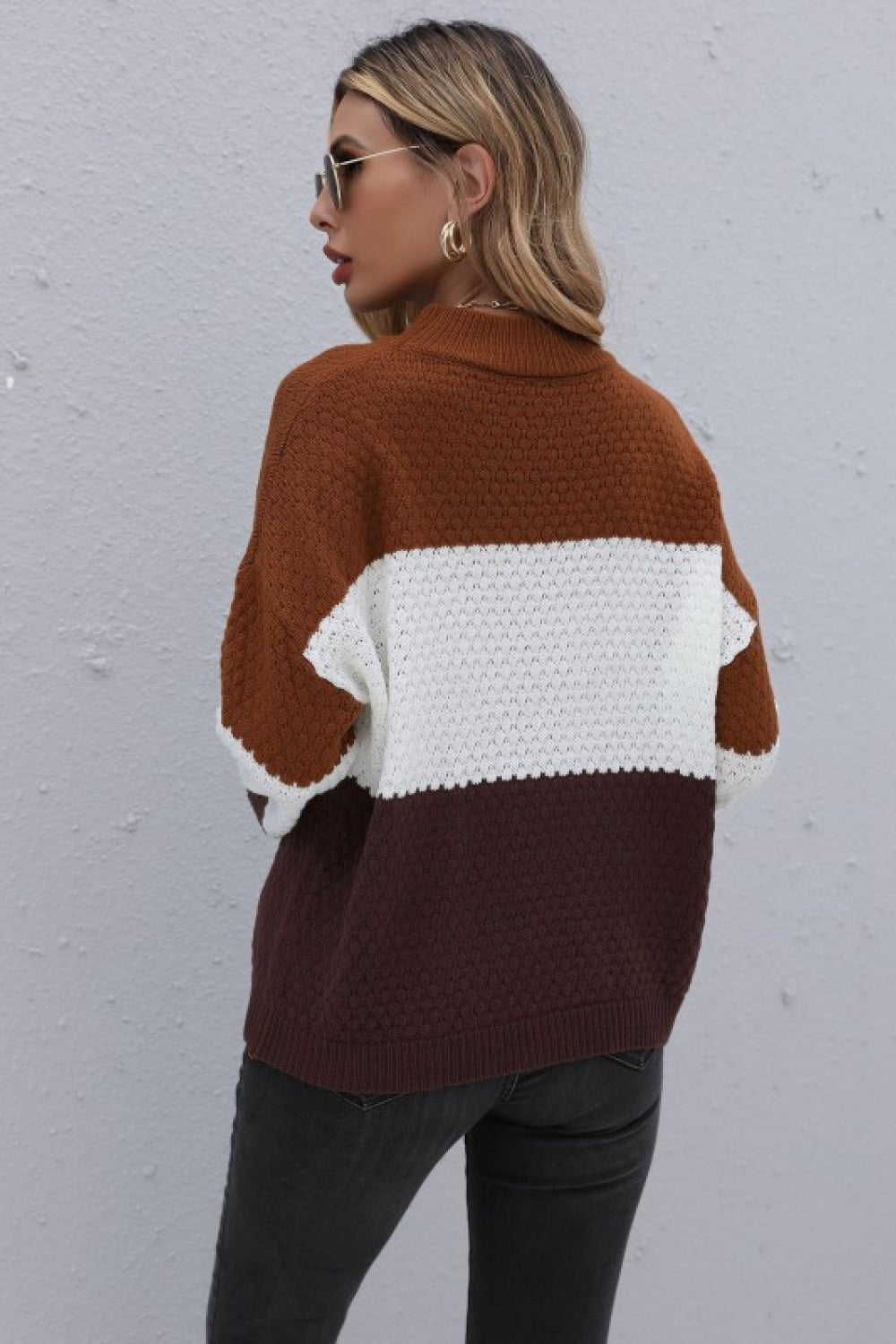 Beach Rose Co. - Brown Color Block Long Sleeve Sweater