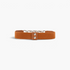 Beach Rose Co. brown elastic waist belt featuring oversized silver curb-chain links and smooth PU snap-button tabs.