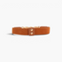 Beach Rose Co. brown elastic waist belt featuring an oversized gold curb-chain front and smooth PU snap closure tabs.