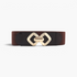 Beach Rose Co. brown elastic waist belt featuring a gold geometric double diamond buckle with ridged center detail.