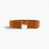 Beach Rose Co. wide brown elastic waist belt with a gold-tone interlocking hook buckle and textured band.