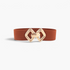 Beach Rose Co. brown elastic waist belt with a gold-tone geometric double diamond buckle and ridged center detail.