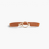 Beach Rose Co. slim brown elastic waist belt featuring an asymmetric double-ring gold alloy buckle and PU tabs.