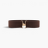 Beach Rose Co. wide brown elastic waist belt with a gold-tone interlocking hook buckle and textured fabric finish.