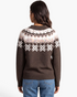 Back view of a Beach Rose Co. brown Fair Isle crewneck sweater with colorful confetti flecks and ribbed trim.