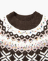 Beach Rose Co. brown Fair Isle crewneck sweater featuring a white knit pattern with colorful confetti flecks.