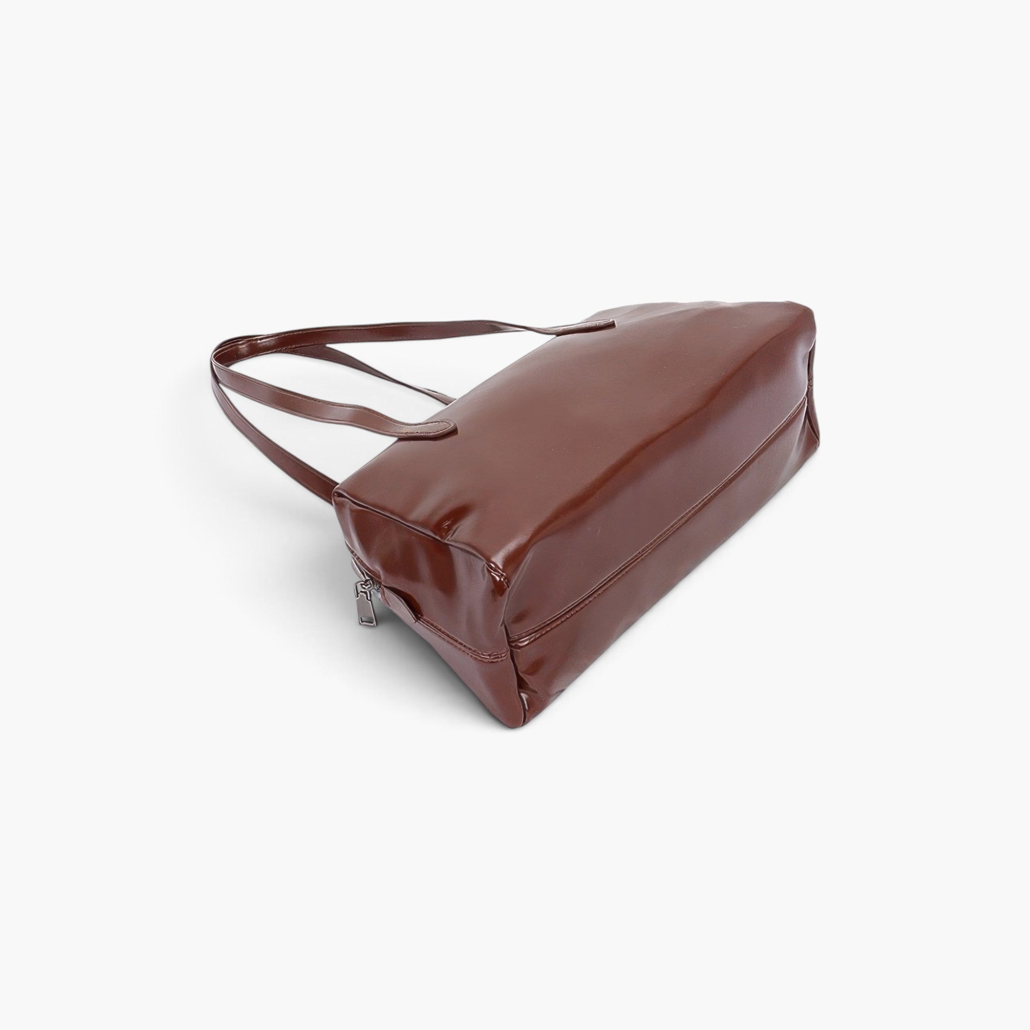 Beach Rose Co. brown faux leather sport bag with a sleek finish, zipper closure, and comfortable shoulder straps.