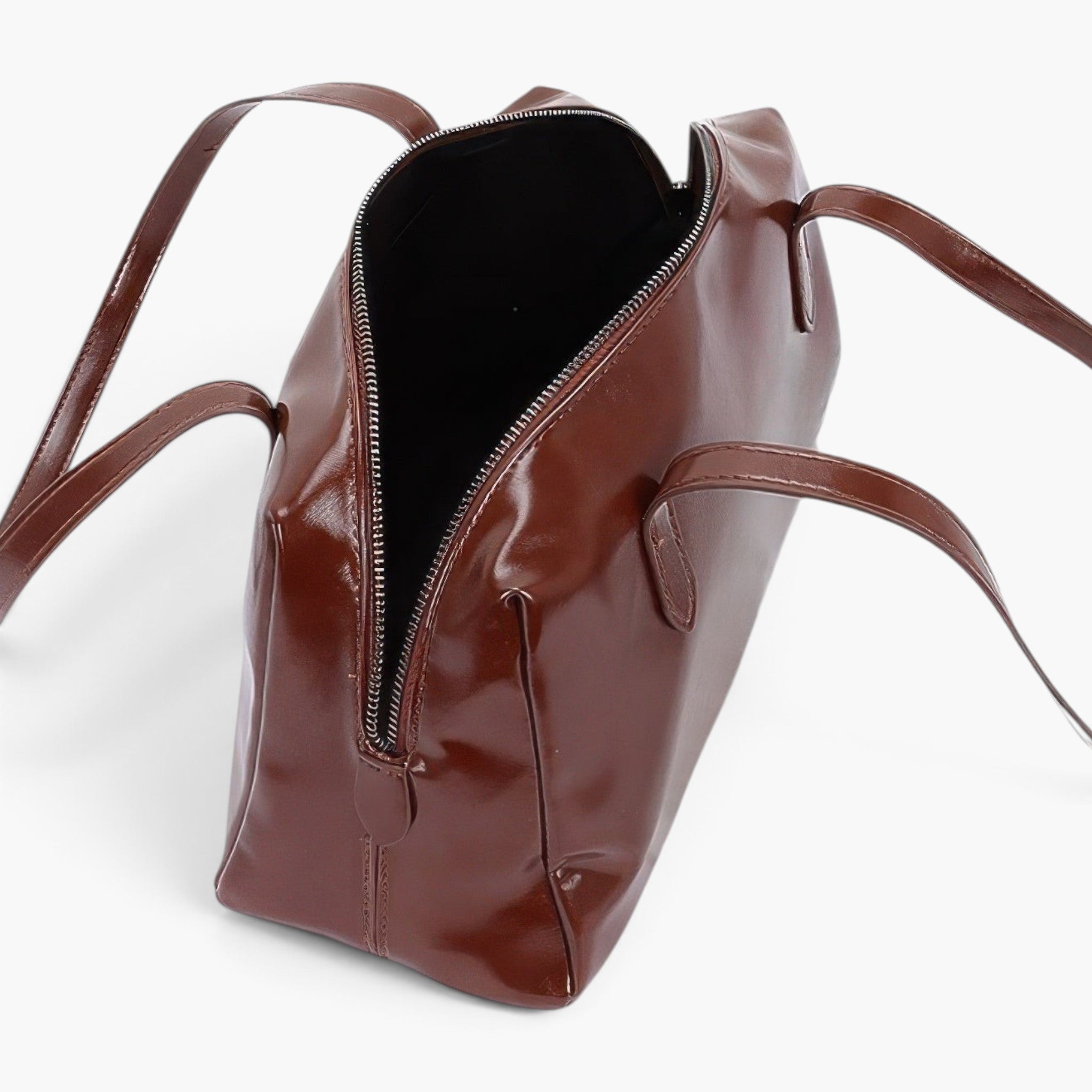 Beach Rose Co. brown faux leather sport bag with a secure top zipper closure and dual carry handles