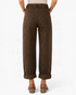 Beach Rose Co. brown leopard print wide-leg cotton blend pants with cuffed hems, back view on a model
