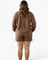 Beach Rose Co. plus size heathered brown lounge set featuring a long-sleeve crewneck sweatshirt and matching shorts.