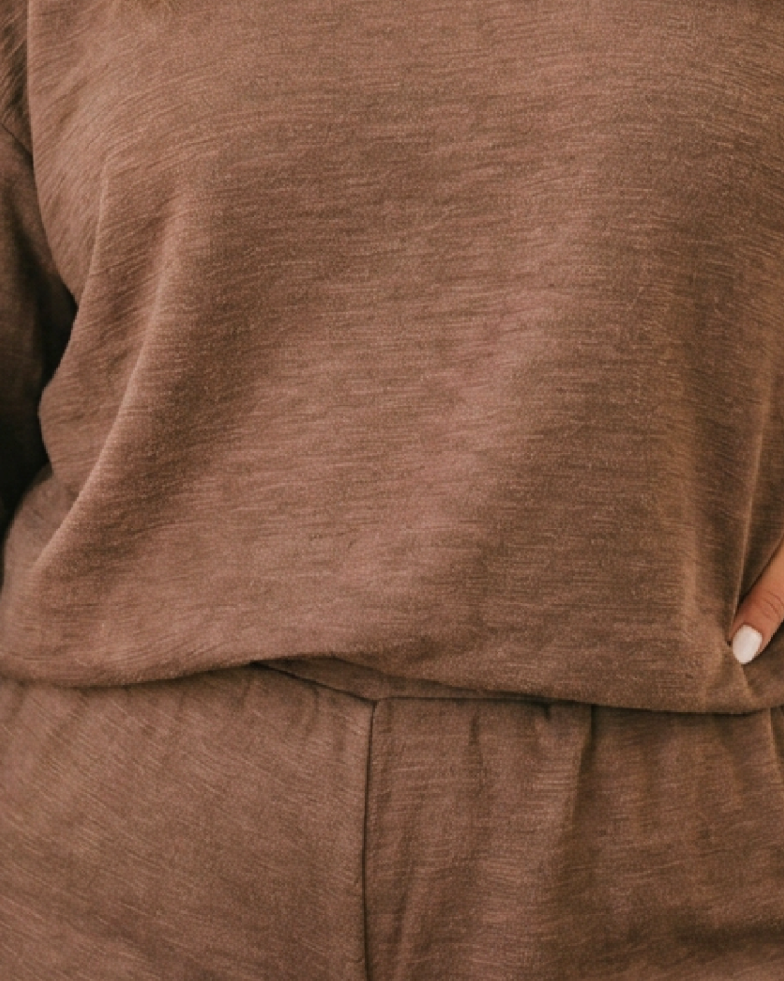 Beach Rose Co. plus size heathered brown cotton blend lounge set featuring a relaxed crewneck sweatshirt and shorts.