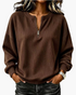 Beach Rose Co. brown ribbed quarter-zip pullover with dropped shoulders and a relaxed fit worn with dark jeans.