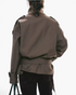 Beach Rose Co. brown viscose short trench jacket with a belted waist, shoulder tabs, and a high wrap collar back view