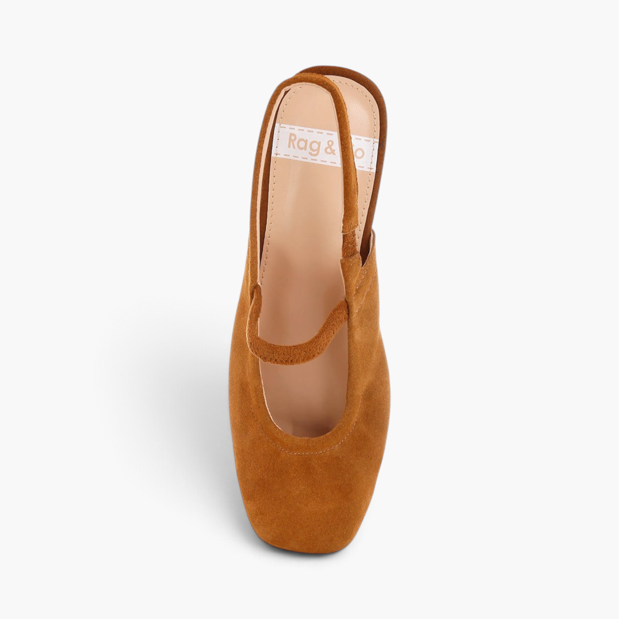 Beach Rose Co. brown suede Mary Jane flats with a square toe, midfoot strap, and open slingback design.