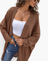 Beach Rose Co. brown waffle knit longline cardigan with an open-front design and relaxed dropped shoulders.