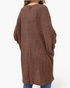 Beach Rose Co. brown waffle knit longline cardigan with a relaxed fit and center-back seam, viewed from the back.