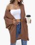 Beach Rose Co. brown waffle knit longline cardigan with an open-front design and relaxed dropped shoulders