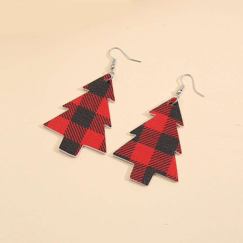 Beach Rose Co. - Buffalo Plaid Vegan Leather Christmas Tree Dangle Earrings