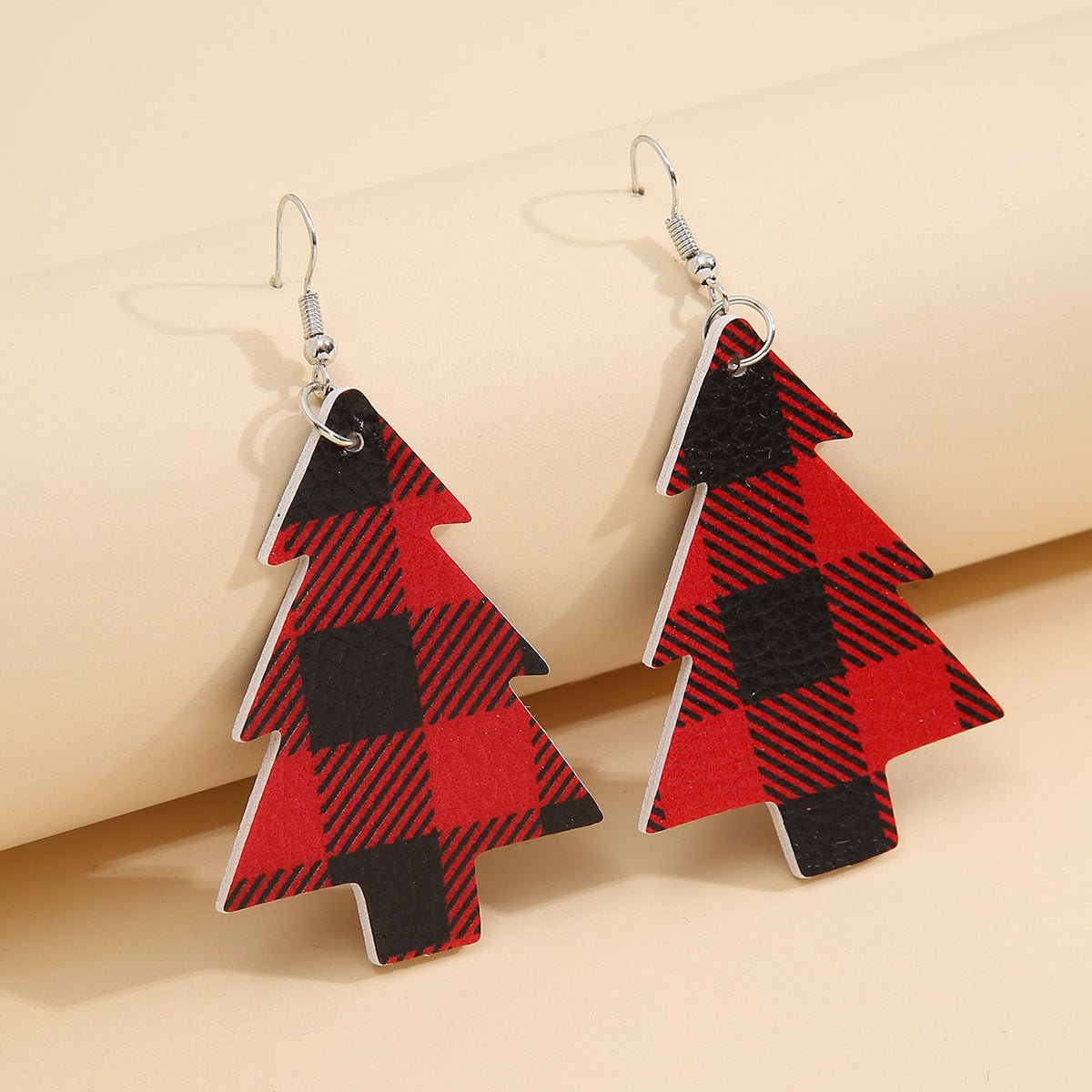 Beach Rose Co. - Buffalo Plaid Vegan Leather Christmas Tree Dangle Earrings