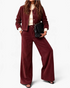 Beach Rose Co. burgundy corduroy two-piece set featuring a button-front jacket and wide-leg trousers.