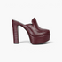 Beach Rose Co. burgundy croc-embossed leatherette platform mules with a high block heel and closed almond toe.