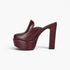 Beach Rose Co. burgundy croc-embossed leatherette platform mules with a high block heel and closed almond toe.