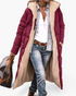 Beach Rose Co. longline quilted coat in burgundy with a plush cream fleece lining, hood, and front zip closure.