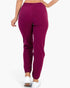 Beach Rose Co. burgundy ribbed joggers with side pockets and a relaxed fit, shown from the back on a model.